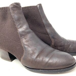 Eileen Fisher Aesop Women's Brown Leather Pull On Stretch Ankle Booties